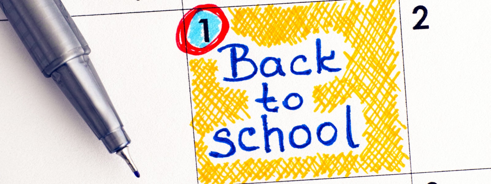 calendar with date circled and 'Back to school' listed on calendar