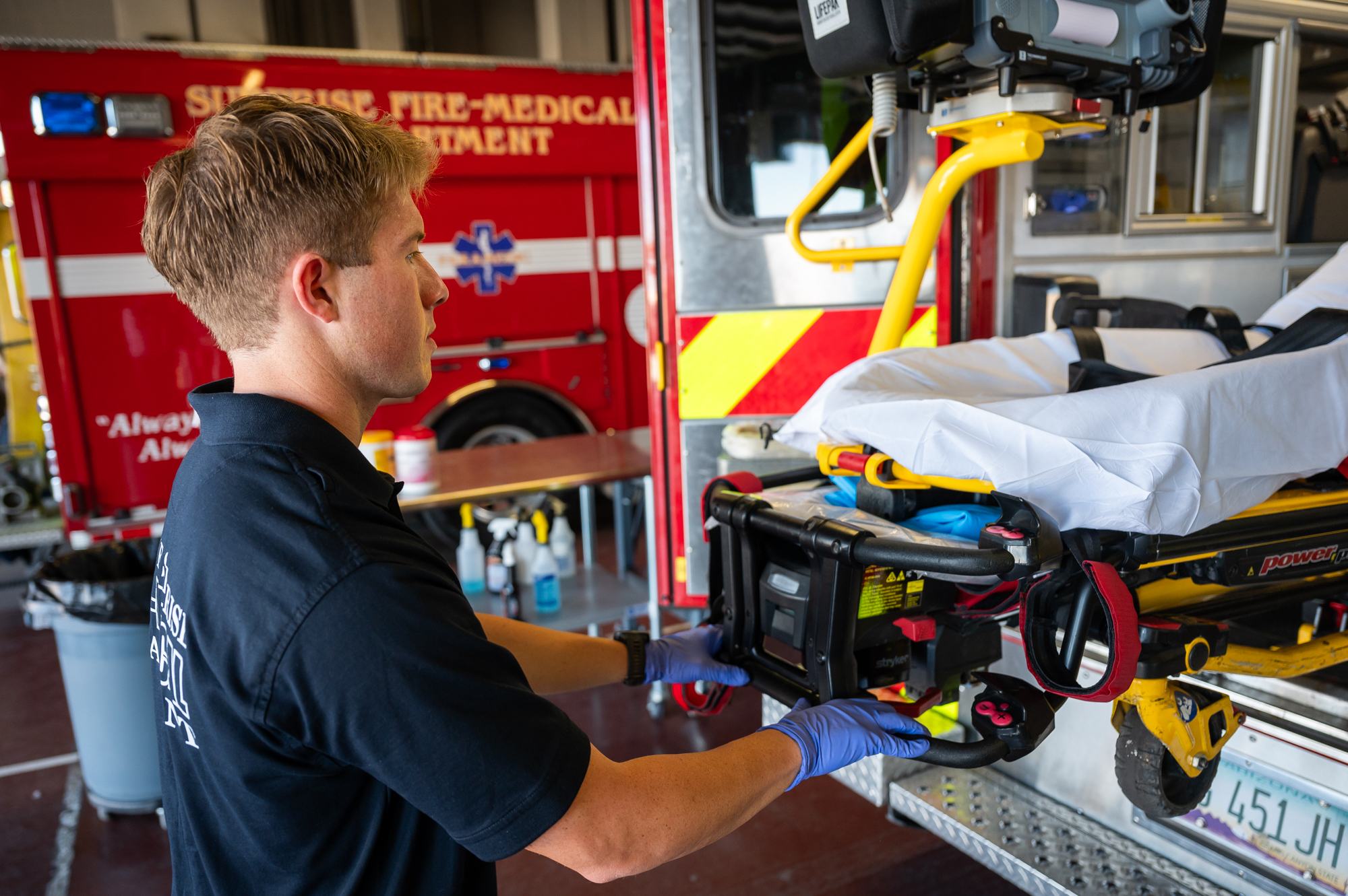 EMT working in ambulance