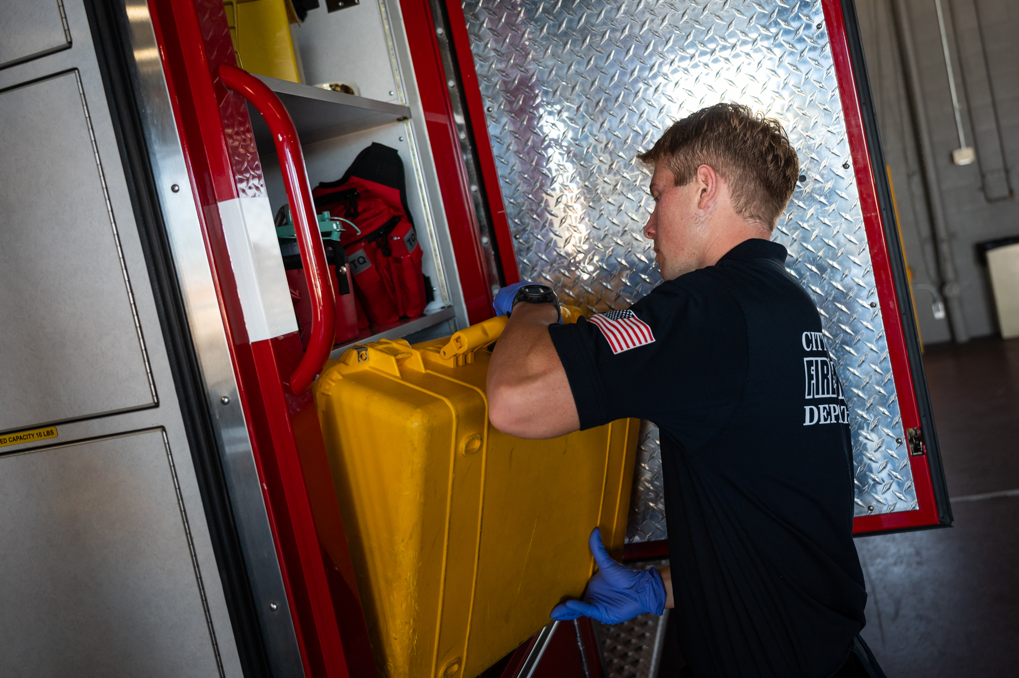 EMT working in ambulance