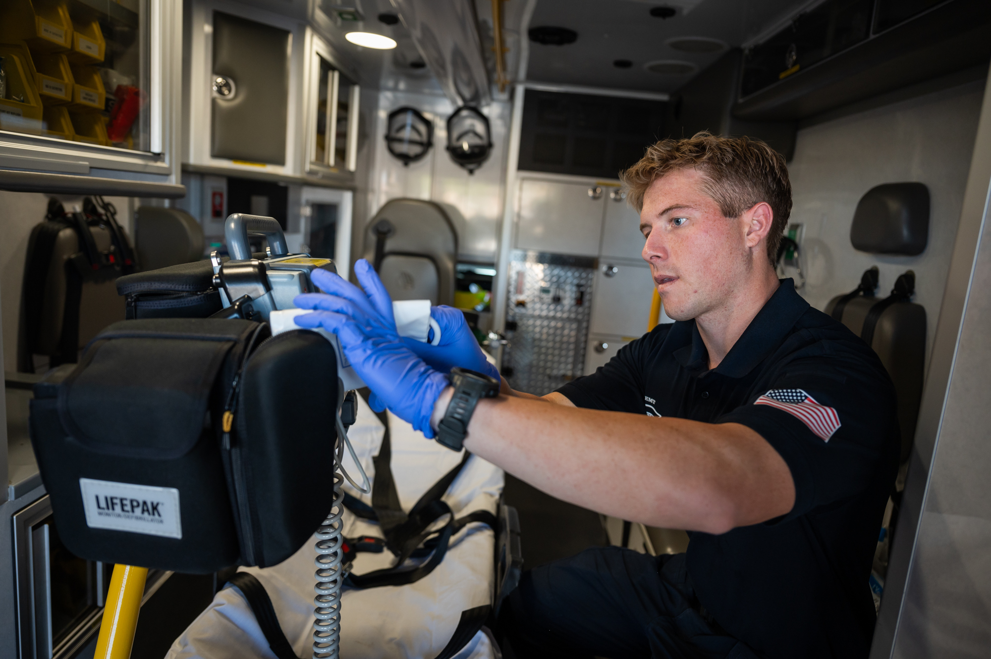 EMT working in ambulance