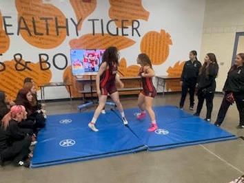 Wrestlers demonstrating.