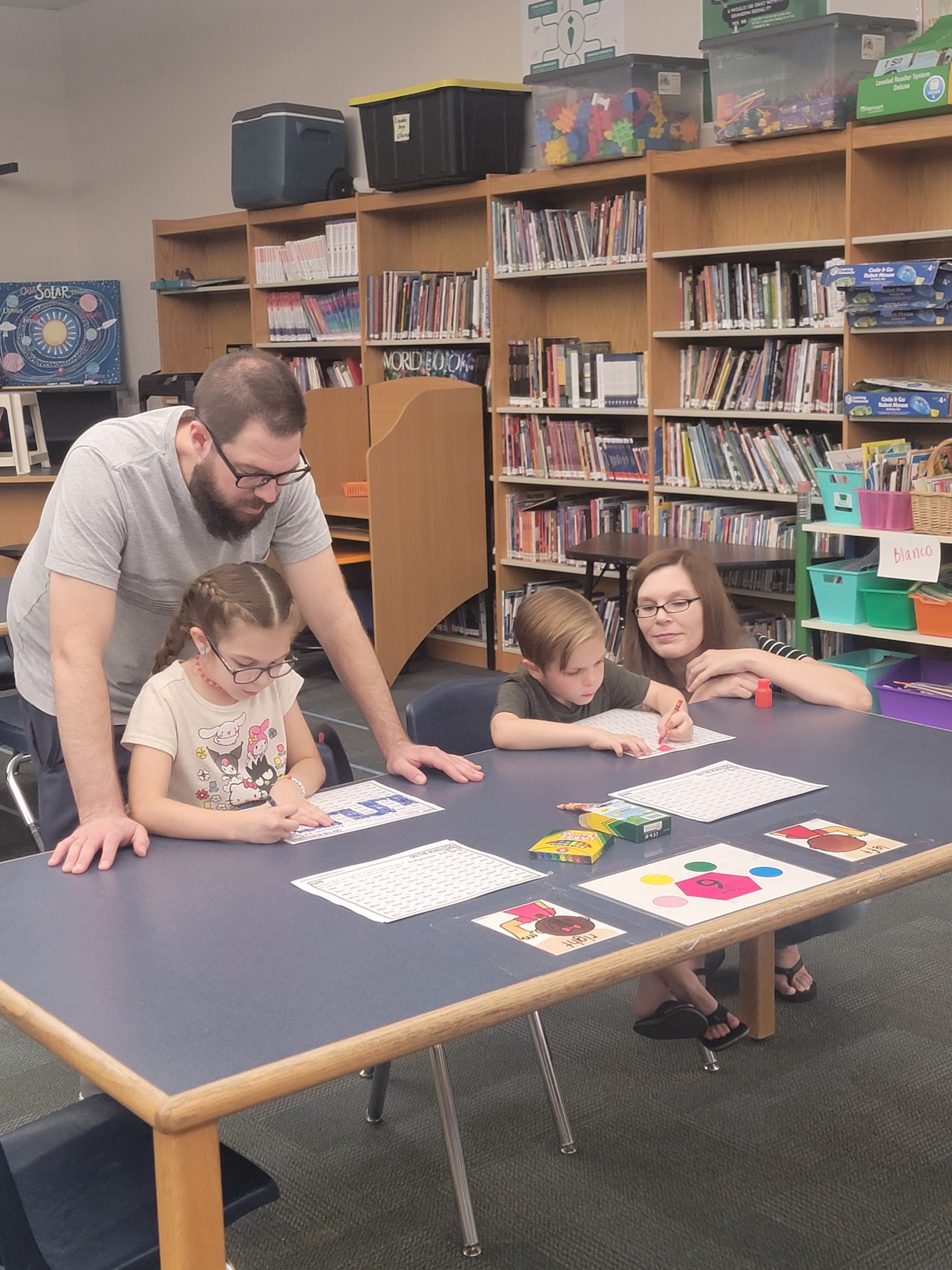 a family doing math activities