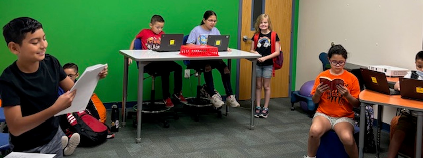 Students preparing morning announcements.
