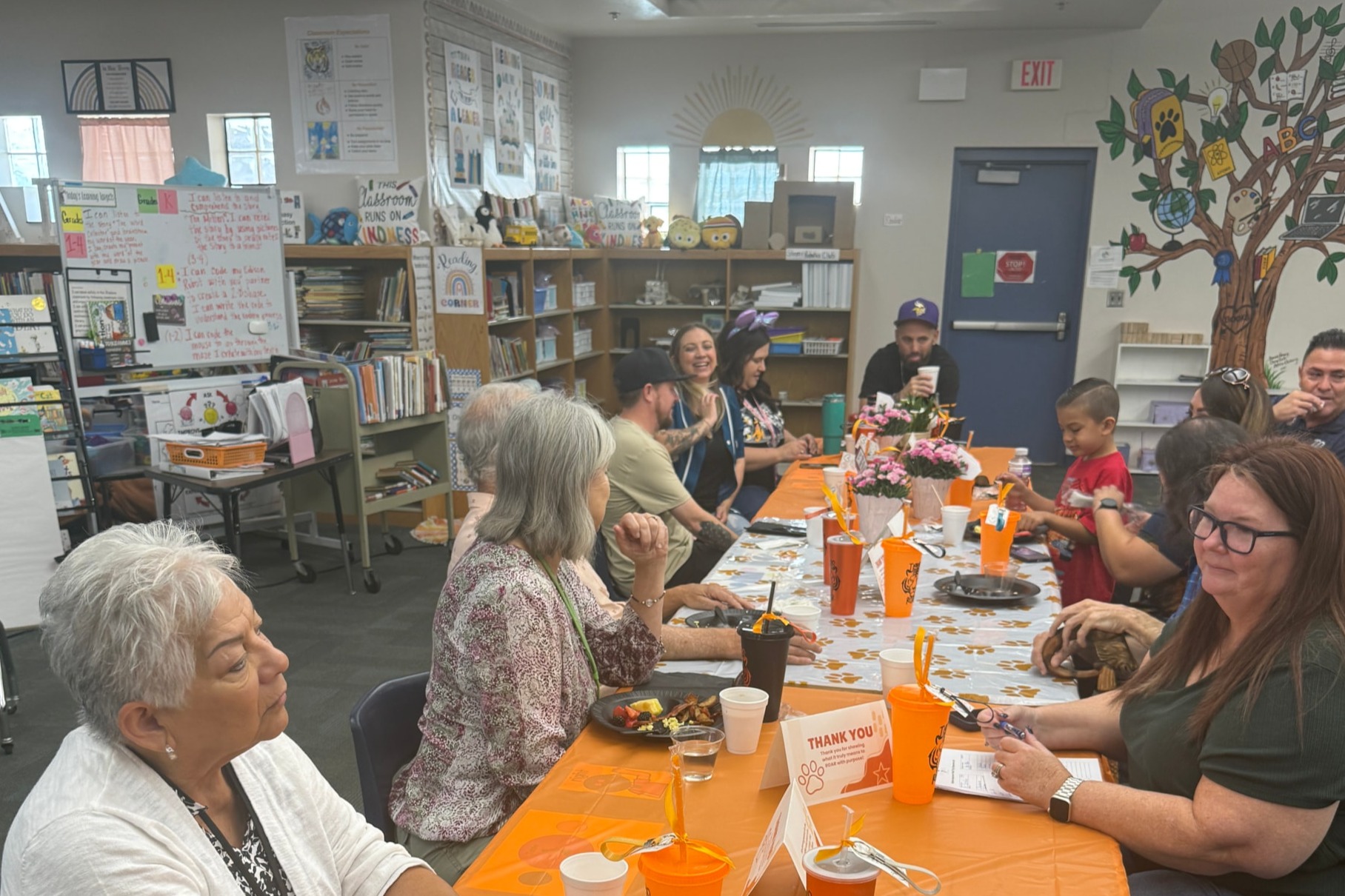 Volunteers having breakfast
