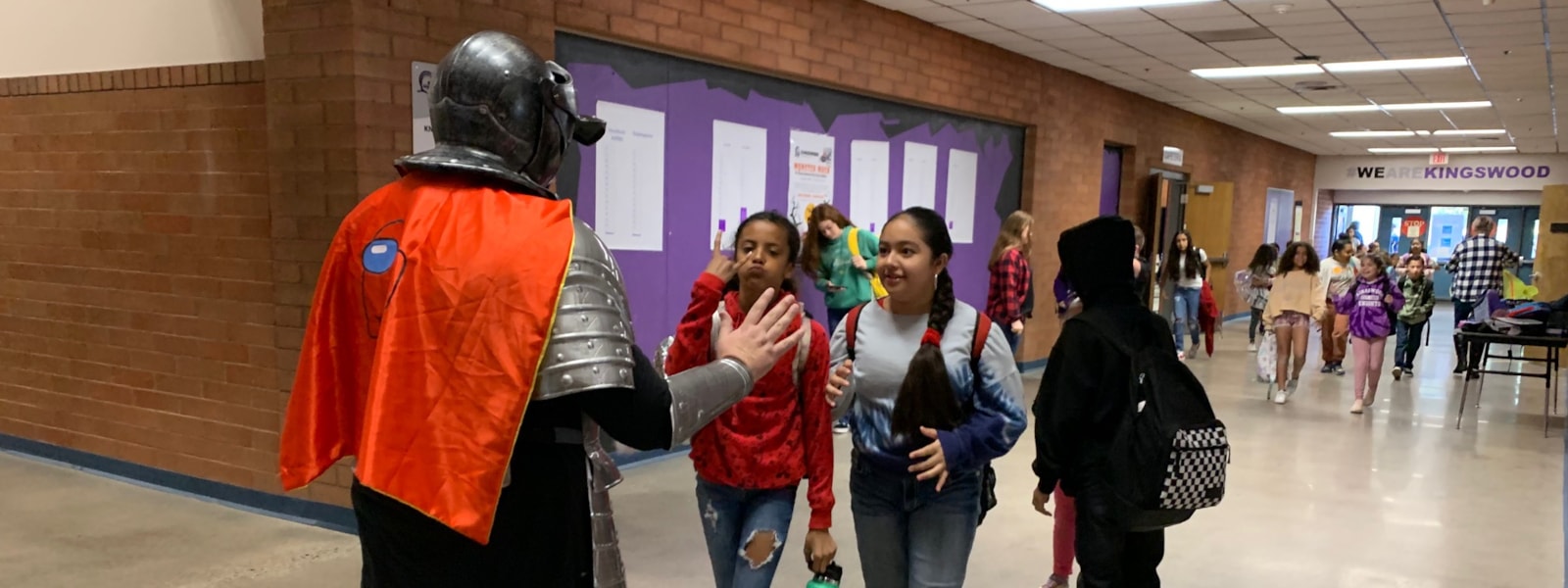 Kingswood's Knight with students