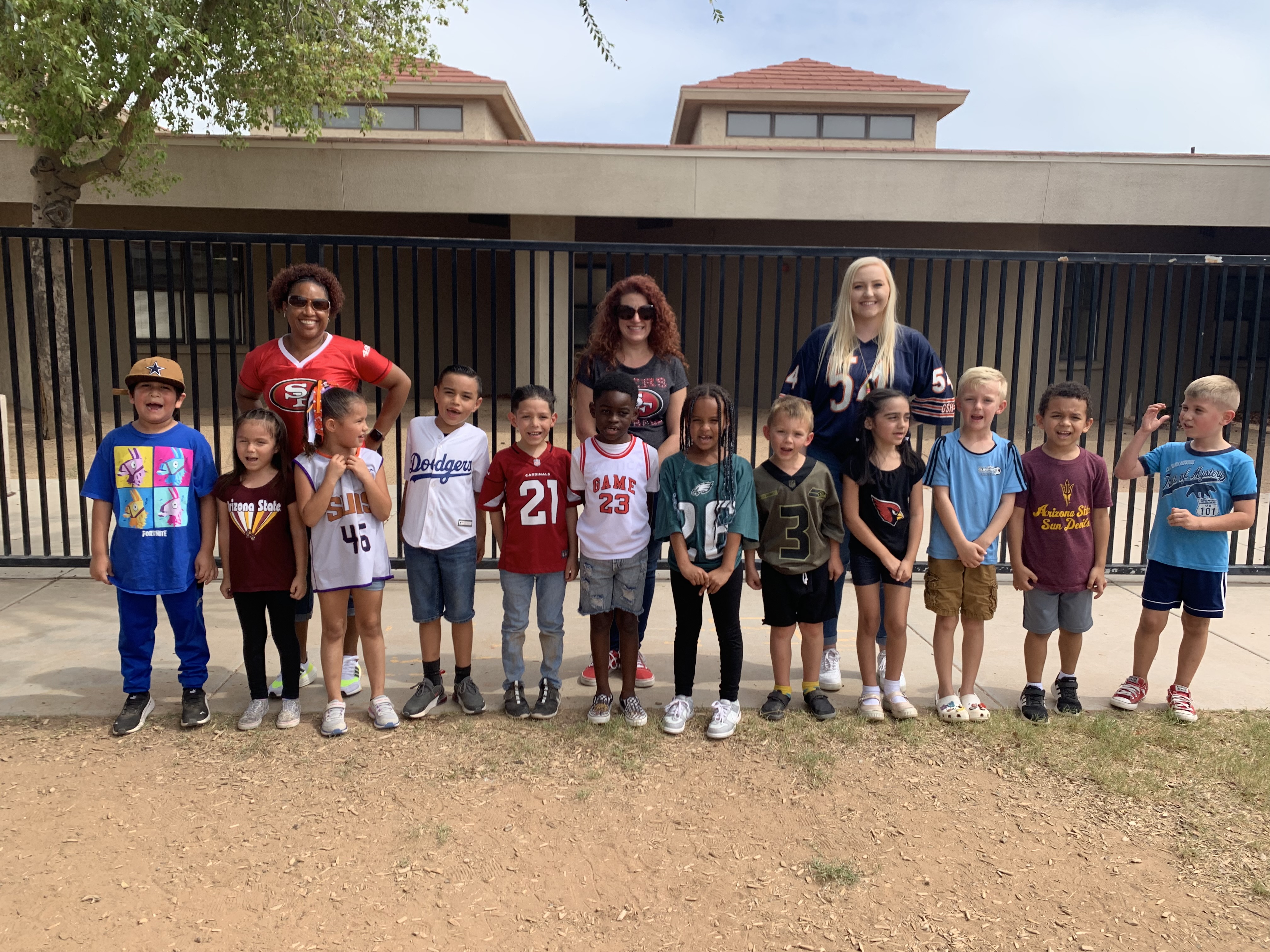 students and staff wearing jerseys