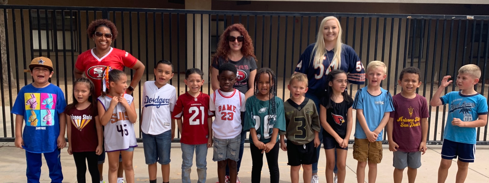 students and staff wearing jerseys