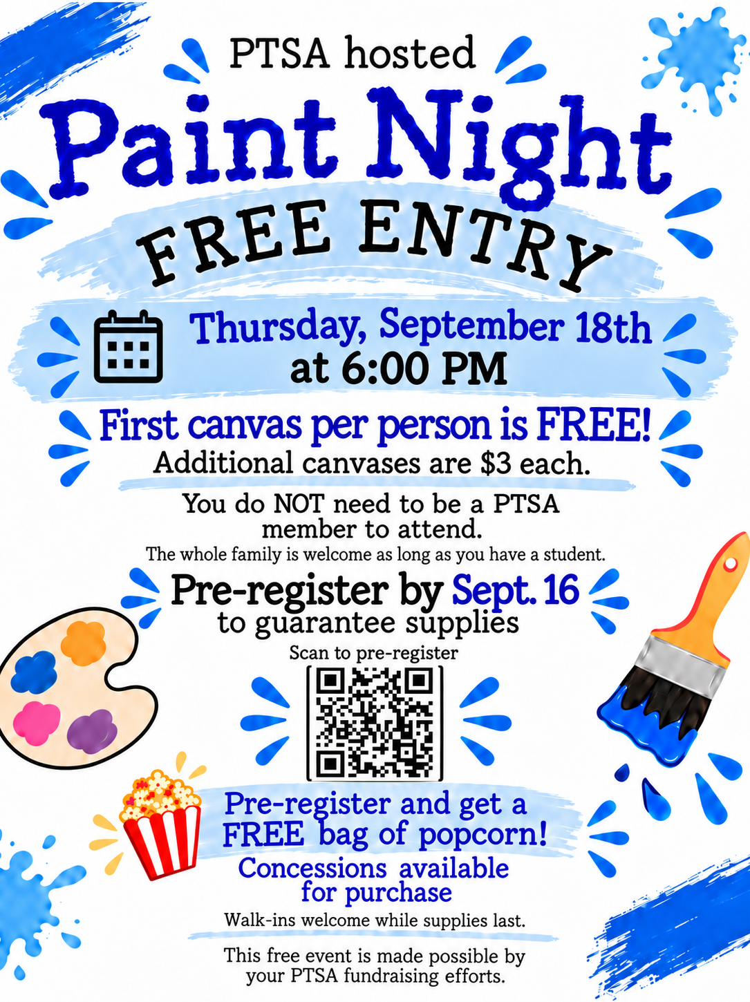 Paint Night flyer with QR code